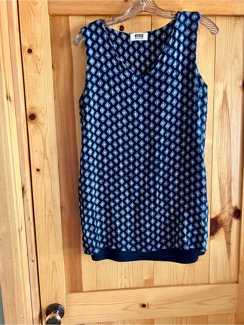 Verse Navy Blue Printed Sleeveless Shell Top
